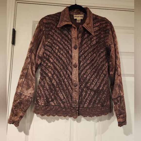 Urban Tribe vintage shiny brown button front jacket L - Picture 1 of 5